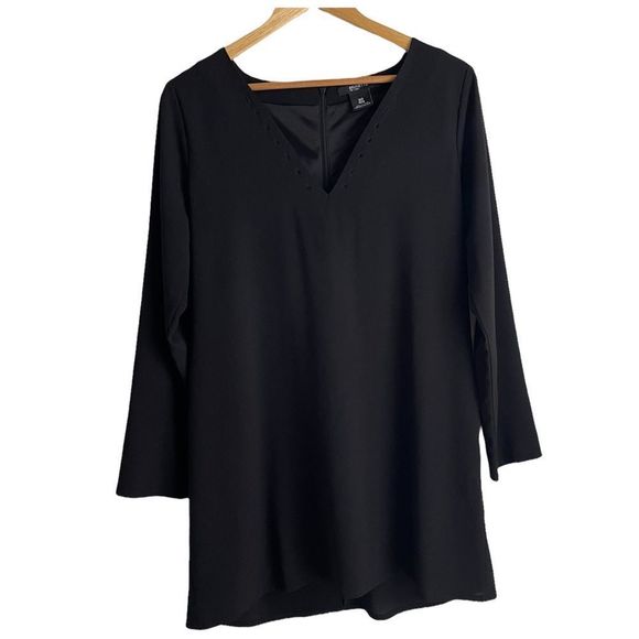 Brunette The Label Black V-Neck Long Sleeve Shift Dress Size M / L - Picture 1 of 5